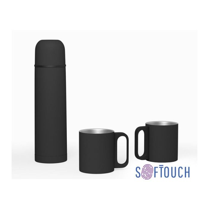 1770525:Набор Гейзер с покрытием SOFT TOUCH: термос 0,5л, две кружки 0,22л и сумка-чехол, цвет черный 1770525,:Набор Гейзер с покрытием SOFT TOUCH: термос 0,5л, две кружки 0,22л и сумка-чехол, цвет черный