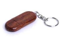 USB-Flash накопитель - брелок в деревянном корпусе овальной формы с металл. кольцом, модель Wood1, объем памяти 8 Gb, красно-коричневый лак