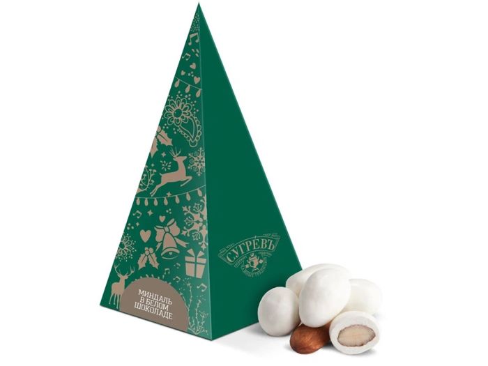 Драже миндаль в белой шоколадной глазури в подарочной упаковке, зелёный