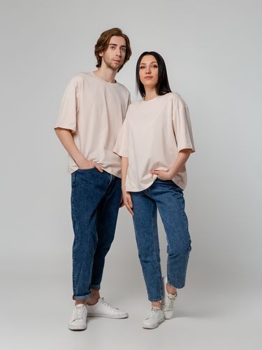 фото Футболка унисекс оверсайз Street Vibes, бежевая - M/L