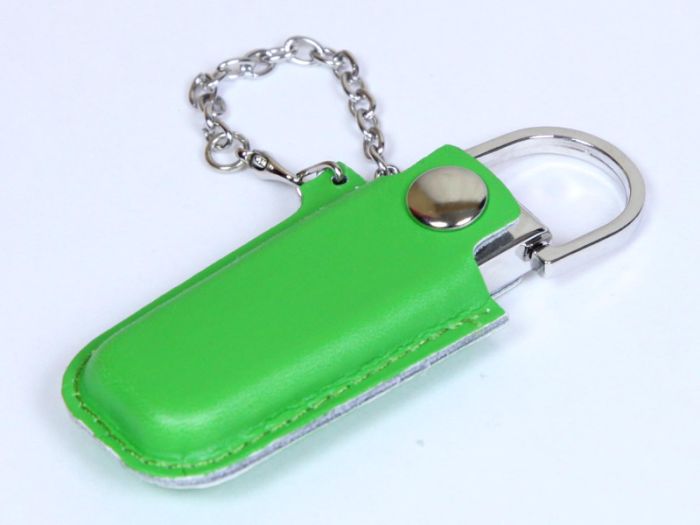 фото Флешка с кожаным чехлом 64 Гб. Зеленый, USB2.0