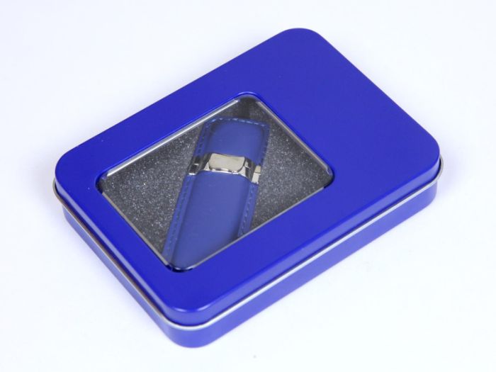 фото Флешка кожаная прямоугольная 64 Гб. Синий, USB2.0