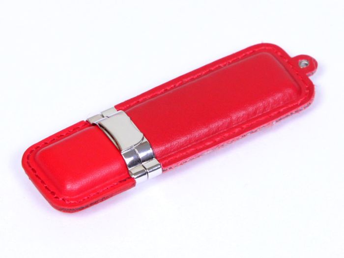 фото Флешка кожаная прямоугольная 64 Гб. Красный, USB2.0