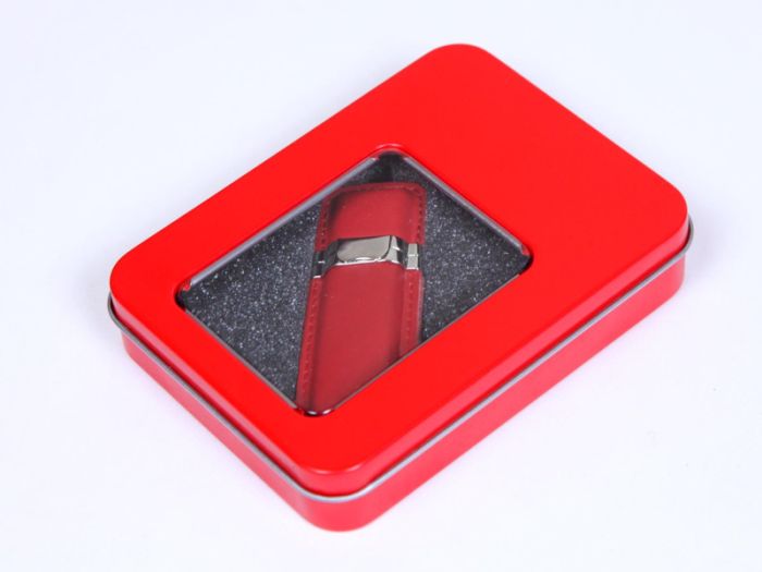 фото Флешка кожаная прямоугольная 64 Гб. Красный, USB2.0