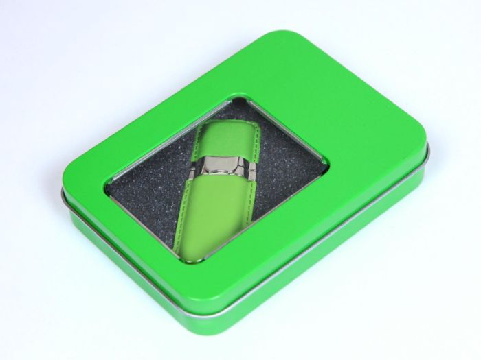 фото Флешка кожаная прямоугольная 64 Гб. Зеленый, USB2.0