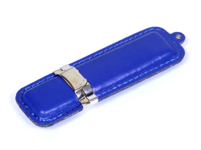 фото Флешка кожаная прямоугольная 64 Гб. Синий, USB3.0