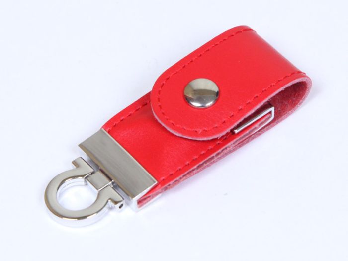 фото Флешка-брелок  кожаная 64 Гб. Красный, USB2.0
