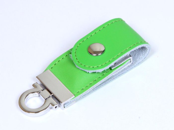 фото Флешка-брелок  кожаная 64 Гб. Зеленый, USB2.0