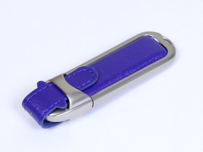 фото Флешка с кожаным чехлом 64 Гб.Синий, USB2.0
