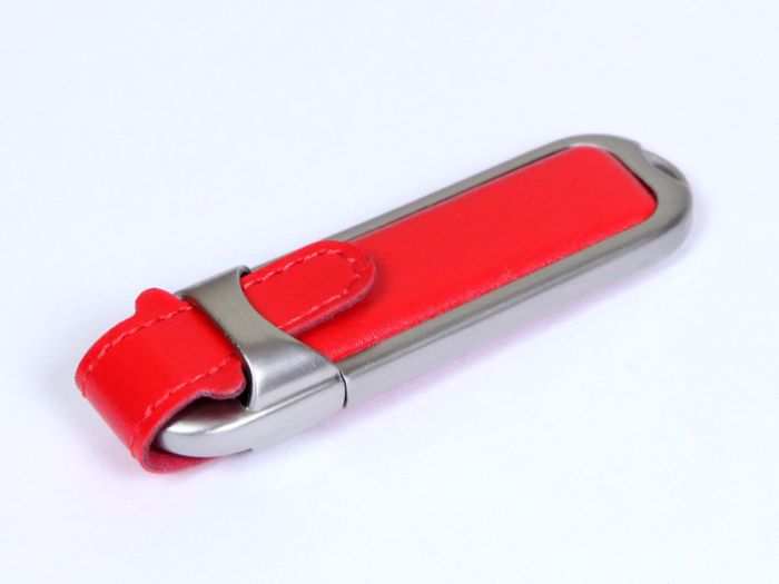 фото Флешка с кожаным чехлом 64 Гб.Красный, USB2.0