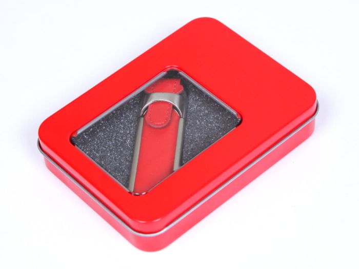фото Флешка с кожаным чехлом 64 Гб.Красный, USB2.0