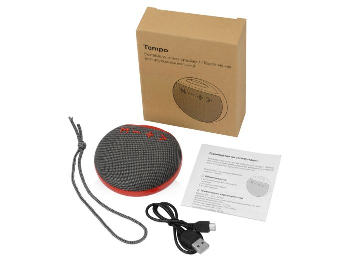 фото Портативная колонка "Tempo", цвет серый с красным