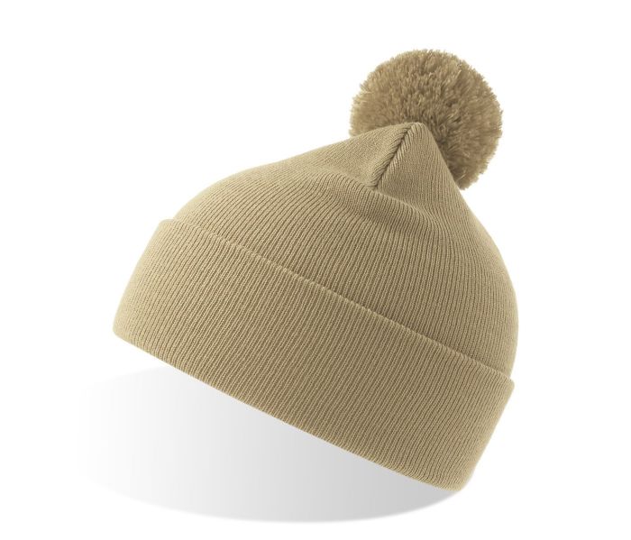 Шапка вязаная двойная Wind-S с помпоном, бежевый