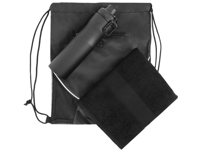 фото Спортивный набор со стальной бутылкой и полотенцем «Advanced», черный