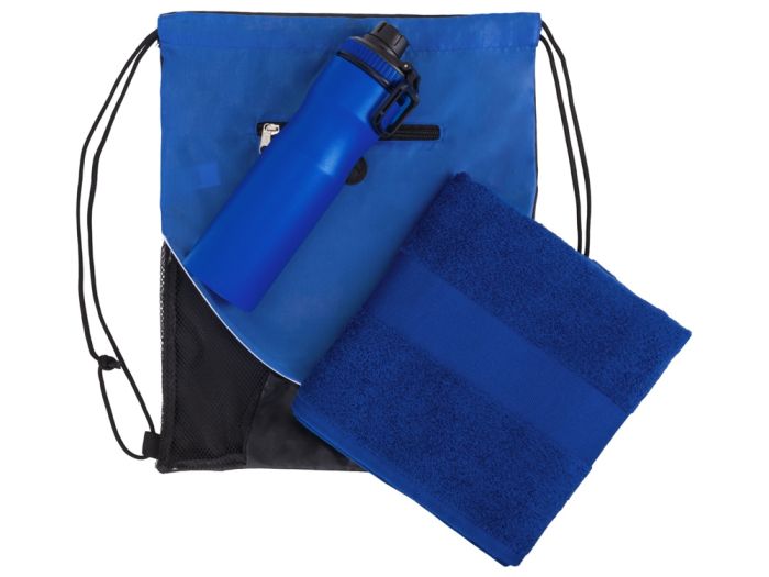 фото Спортивный набор со стальной бутылкой и полотенцем «Advanced», синий